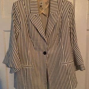 White with black stripe jacket with bell sleeves